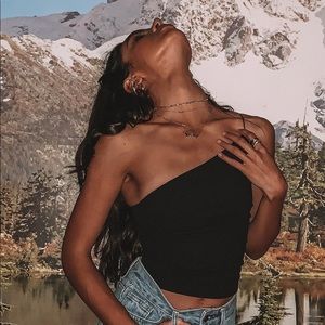 One Shoulder Black Crop Top